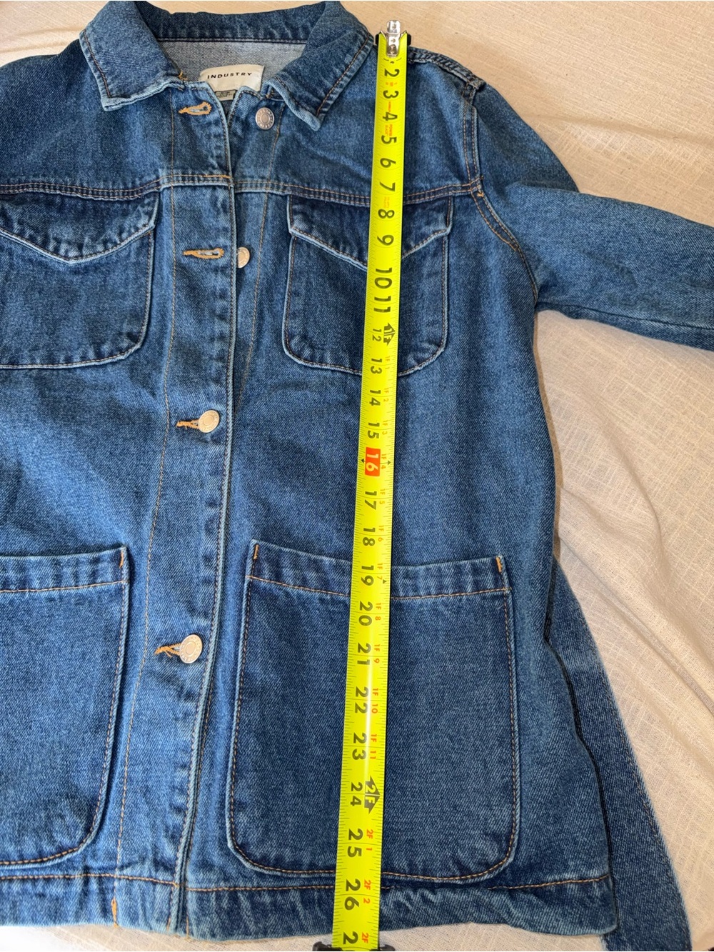 Industry Denim Utility Jacket Belted Blue Wash Lightweight Size M - Picture 9 of 11